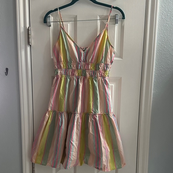 RAILS Carmen Guava Striped Multicolor Smocked Mini Dress Size Small Sundress - Picture 3 of 9